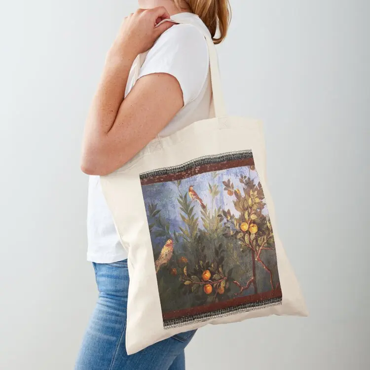 

ANTIQUE ROMAN WALL PAINTING Flower Garden Flying Birds Over Quince Trees Tote Bag Cloth bag shoping bag