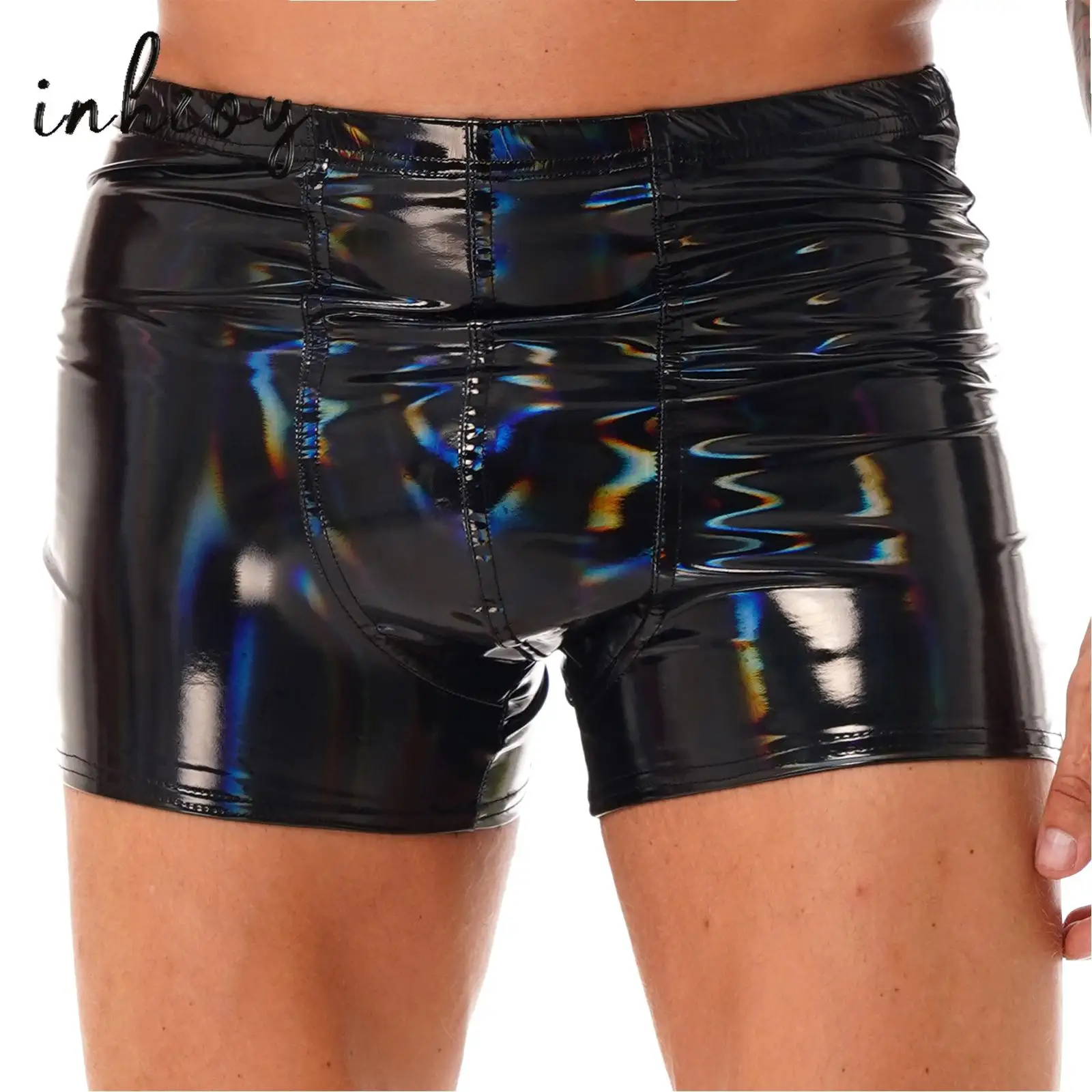 

Mens Boxer Briefs Wet Look Patent Leather Hot Pants Underwear Underpants Shorts Nightclub Party Performance Costume Clubwear