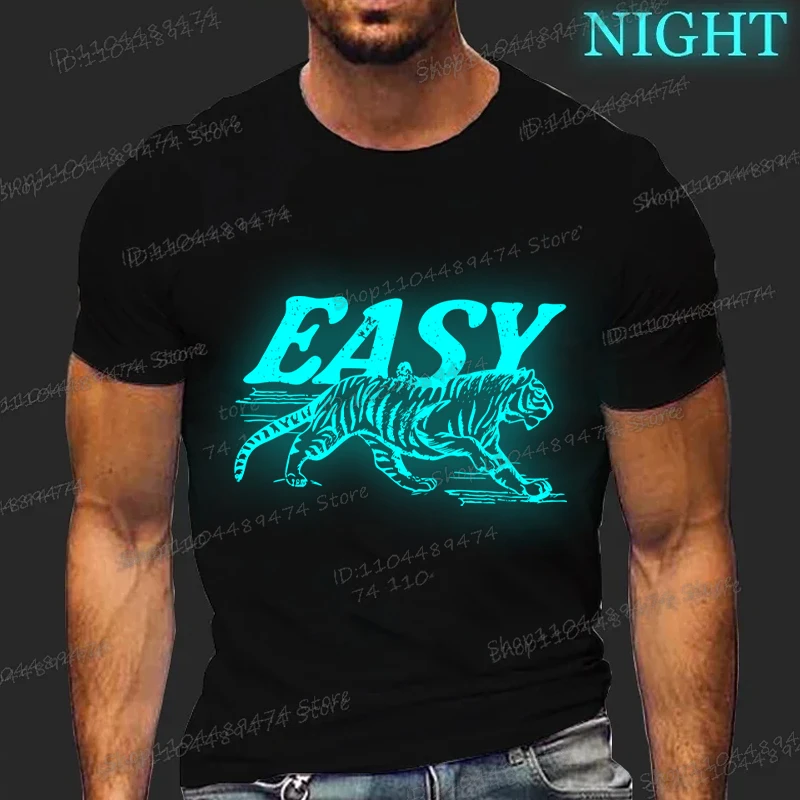 

Vintage Tiger Luminous Style Graphic Men T-shirts Loose Crewneck Gothic Harajuku Summer Unisex Streetwear Humor Animal Tshirts