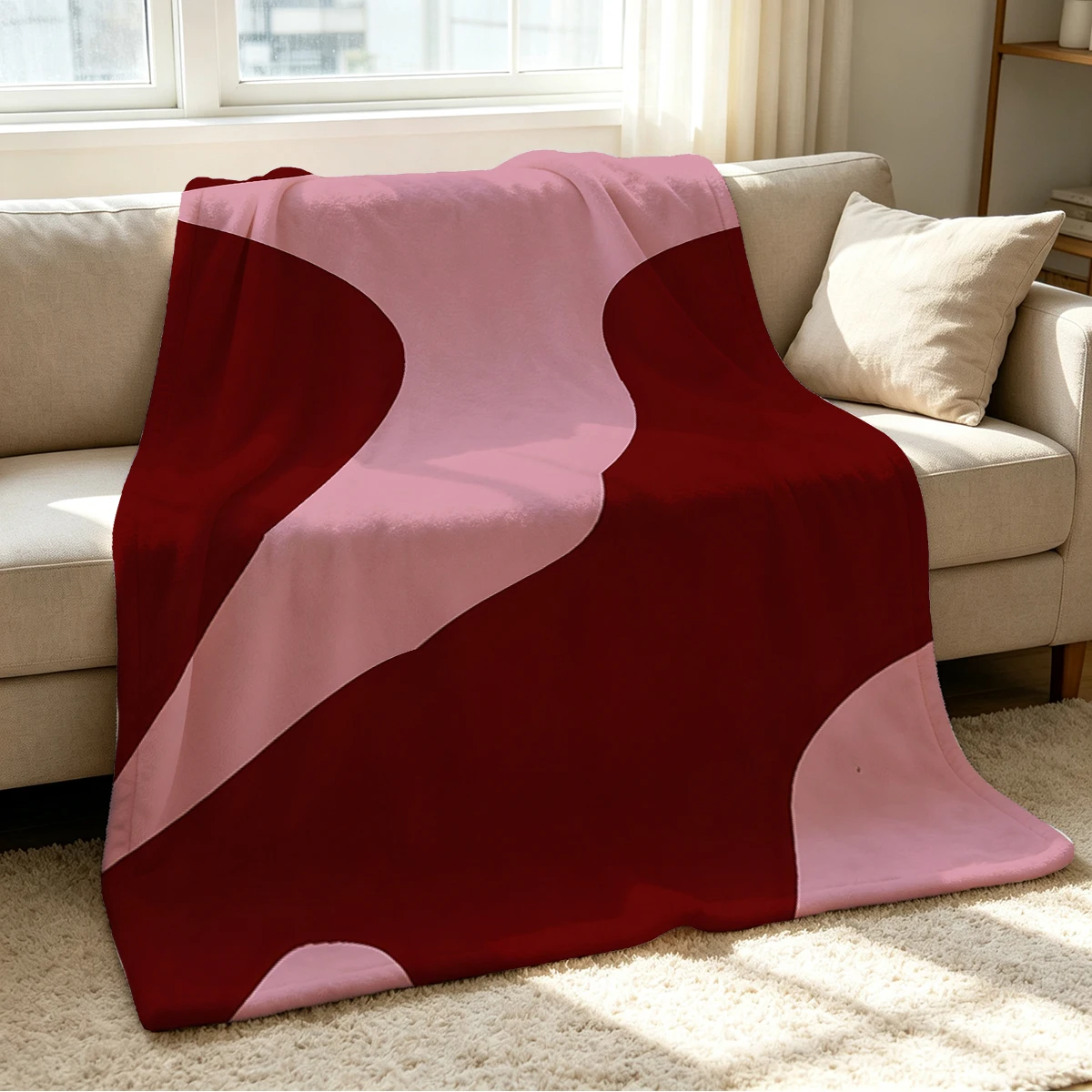 Burgundy Pink Fluid Waves Flannel Blanket Warm Soft Halloween Christmas Couch Warm Cozy Decorative Decor Gift for All Season