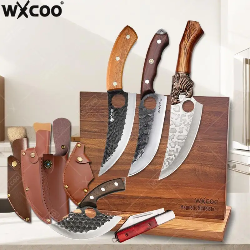 WXCOO Edelstahl-Ausbeinmesser mit Schutzkappe, handgeschmiedetes, scharfes Metzgermesser für die Küche, Kochmesser, Schneidewerkzeug