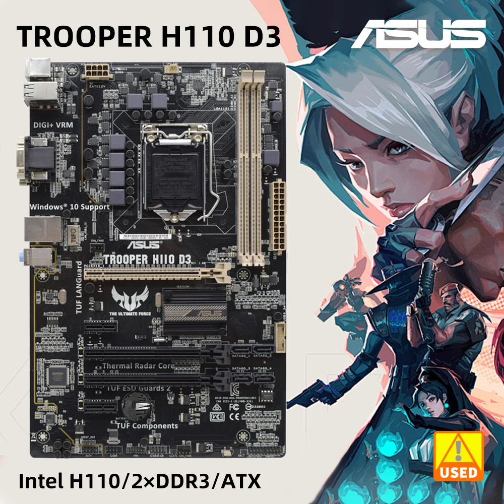 

ASUS TROOPER H110 D3 Socket LGA 1151 Motherboard Supports Intel Core i5 6600 Processor 2x DIMMs Max. 16GB DDR3 ATX Form Factor