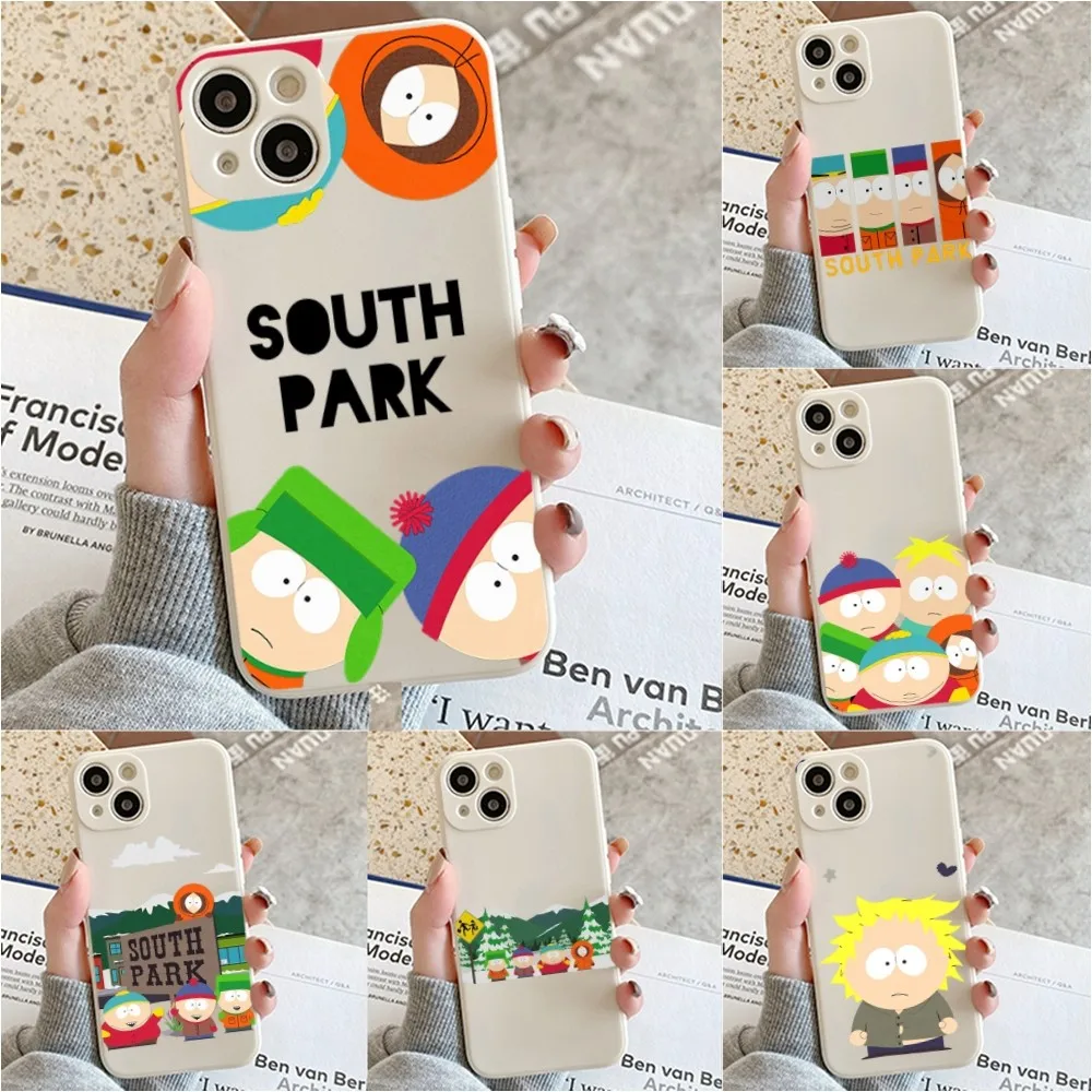 S-South Cartoon P-ParkS Phone Case For Iphone 11 13 14 Pro Max X Xr Xs Max Se2020 12mini White Cover Case