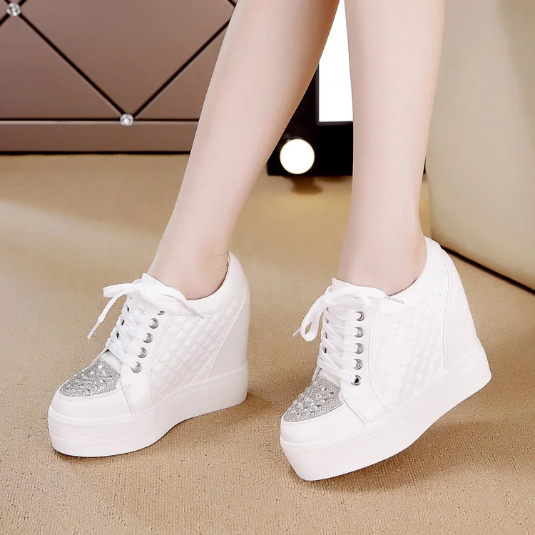 Elegant Chunky Sneakers Women\'s High Heels Platform Sports Sneakers White Leisure Lady Casual Woman Wedges Shoes Creepers C0014