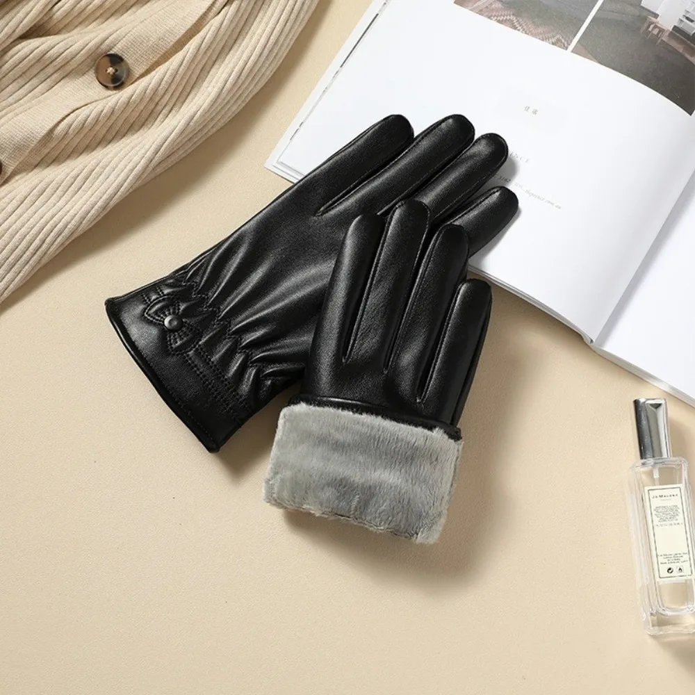 قفازات شتوية من جلد البولي يوريثان، شاشة قابلة للمس، قفازات قيادة دافئة، قفازات كاملة الأصابع مقاومة للرياح والرياح ومقاومة للبرد