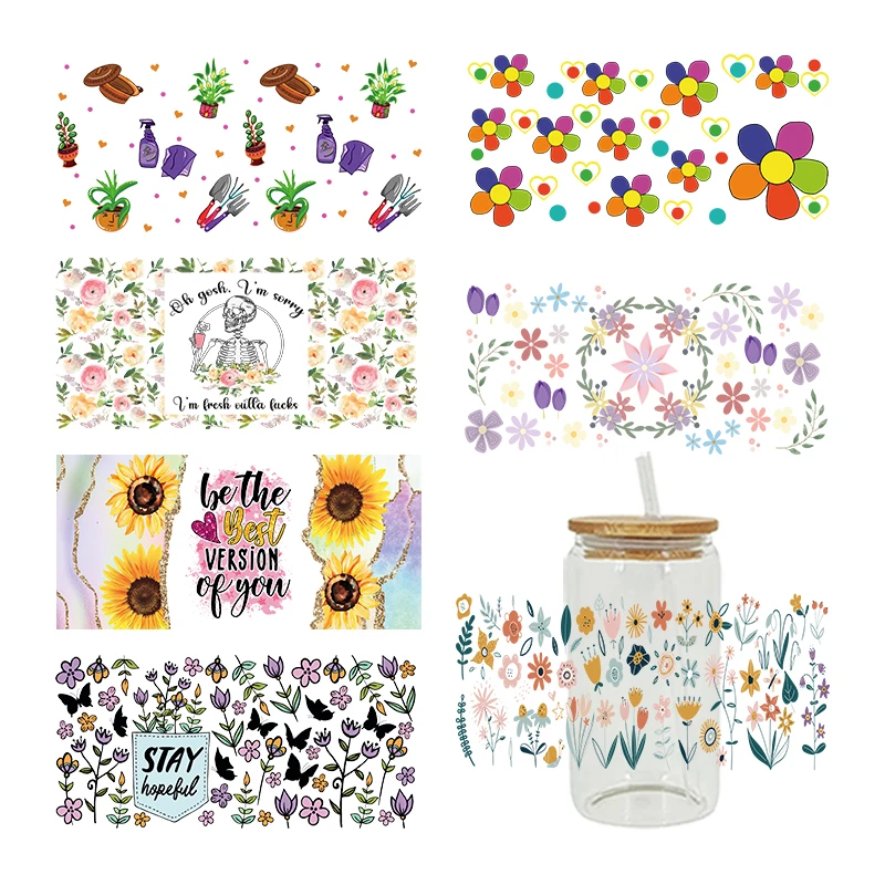 3D UV DTF Transfers Stickers 16oz Cup Wraps Plant Flower Printed For DIY Glass Ceramic Metal Leather Etc. D12986