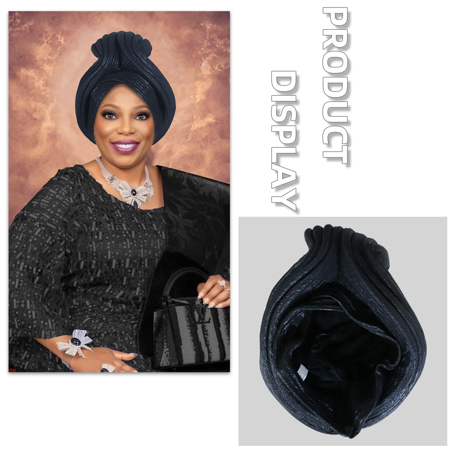 Turban-Kappe im Kronenstil für Frauen, afrikanische Dame, Auto-Gele-Kopfband, Nigeria, Hochzeit, Party, Kopfbedeckung, muslimischer Hut – Detail 2