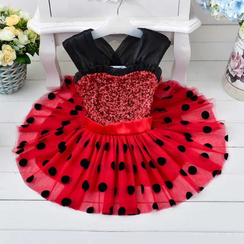 Redbug Earrings Marinetteing Girls Birthday Party Tutu Dress Kids Halloween red Reddy cosplay Bug Costume Ladybird Fancy Dress