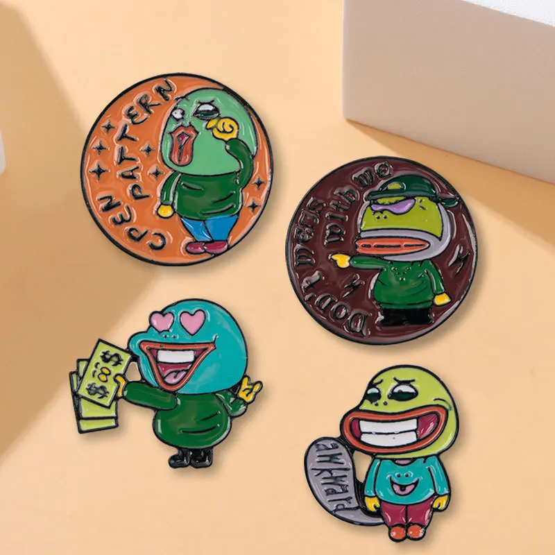 XEDZ Creative Green Big Mouth Monster Enamel Lapel Pins Punk Satchel Bike Cat Metal Badge Fashion Sweater Brooch Accessory Gifts