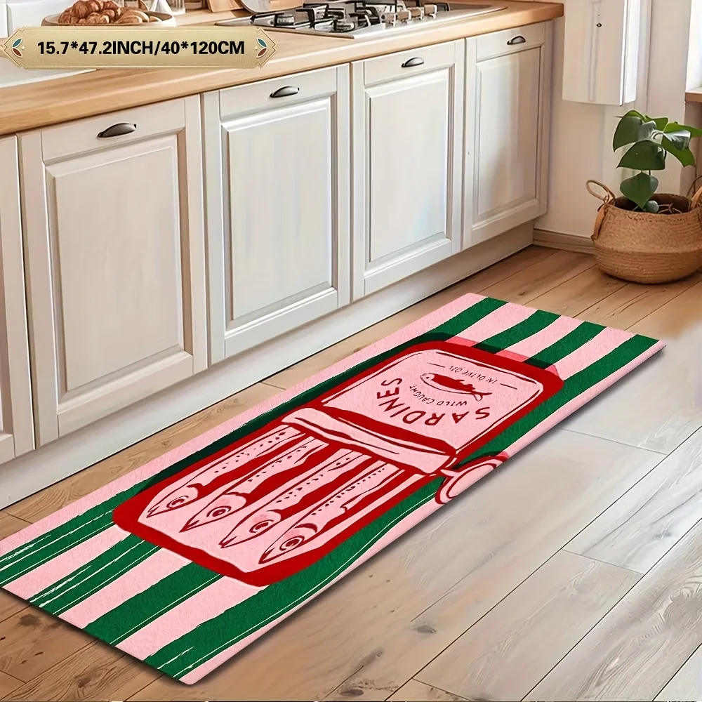 Retro Sardine Can Floral Jar Kitchen Runner Rug for Kitchen Hallway Vintage Home Decor Soft Non Slip Washable Floor Mat