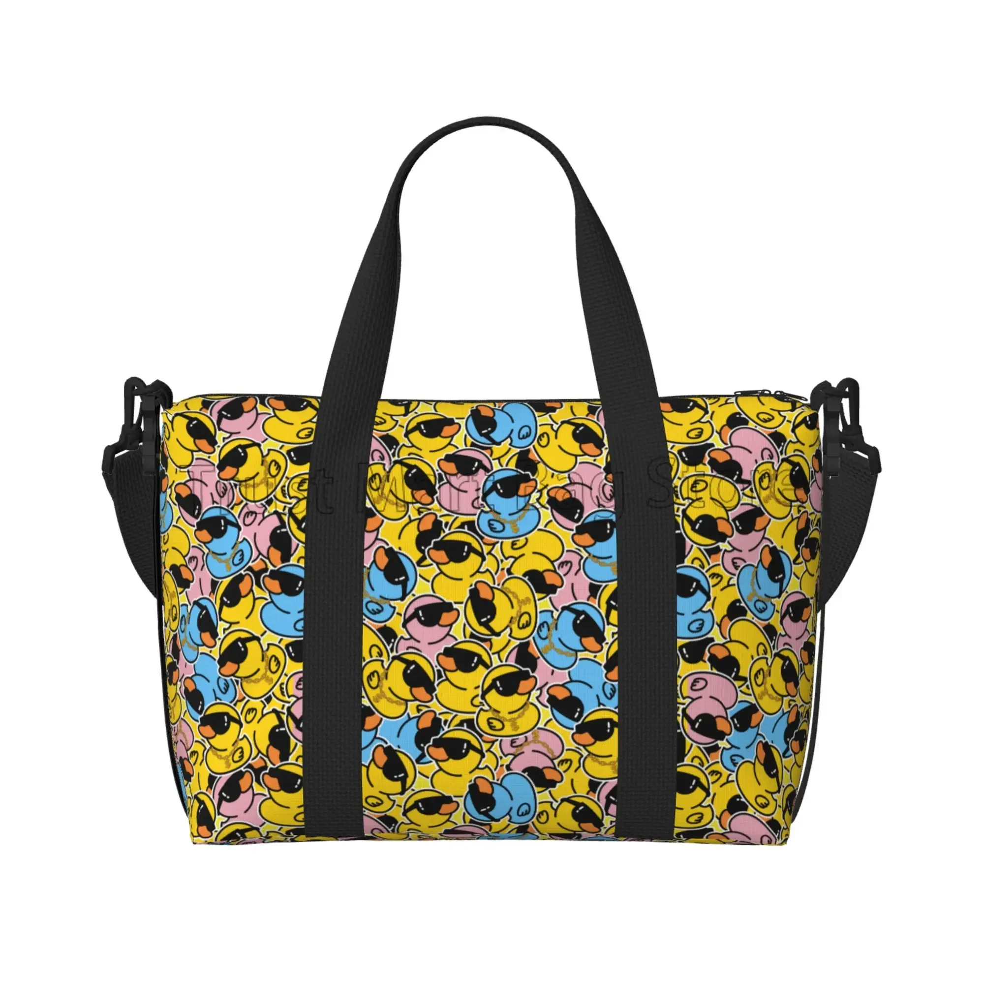 Unisex borracha dos desenhos animados pato impressão viagem duffel sacos, sacola portátil da bagagem, saco impermeável Weekender mão, unisex, bonito, durante a noite