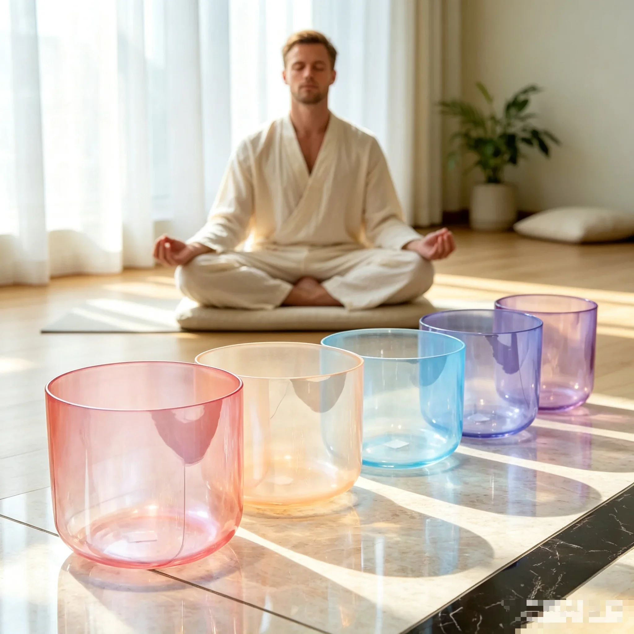 Star Linkup Large Size 7-8.5 Inch 5Pcs Five Element Pearl Colored Alchemy Crystal Singing Bowl Set Premium Sound Healing Instrument for Yoga Sound Bath Meditation Chakra Balancing Energy Cleansing Spiritual Percussion Gift