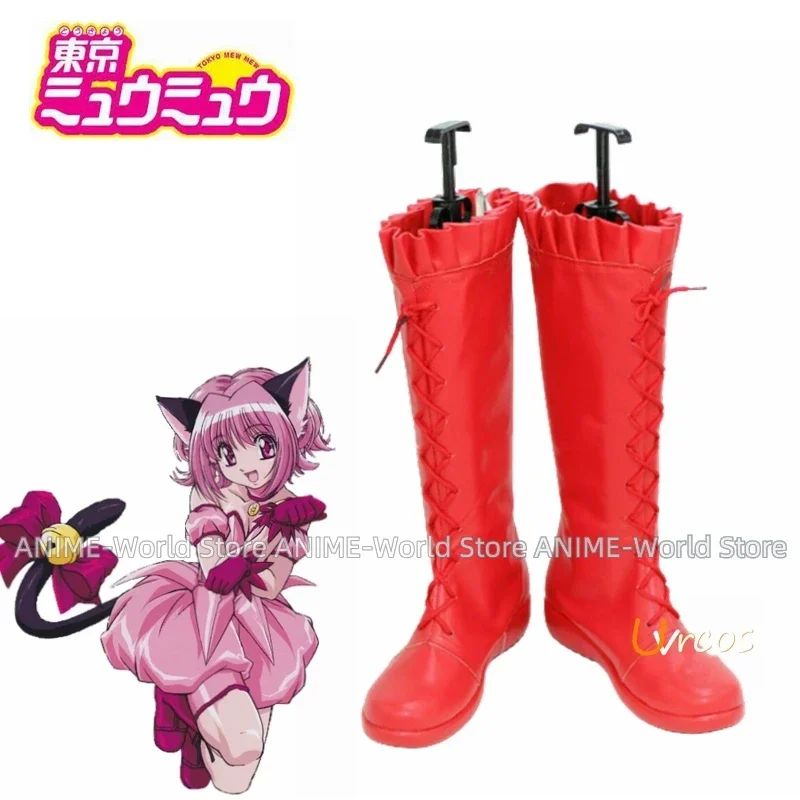 Tóquio mew mew momiya ichigo botas vermelhas cosplay sapatos botas feitas sob encomenda