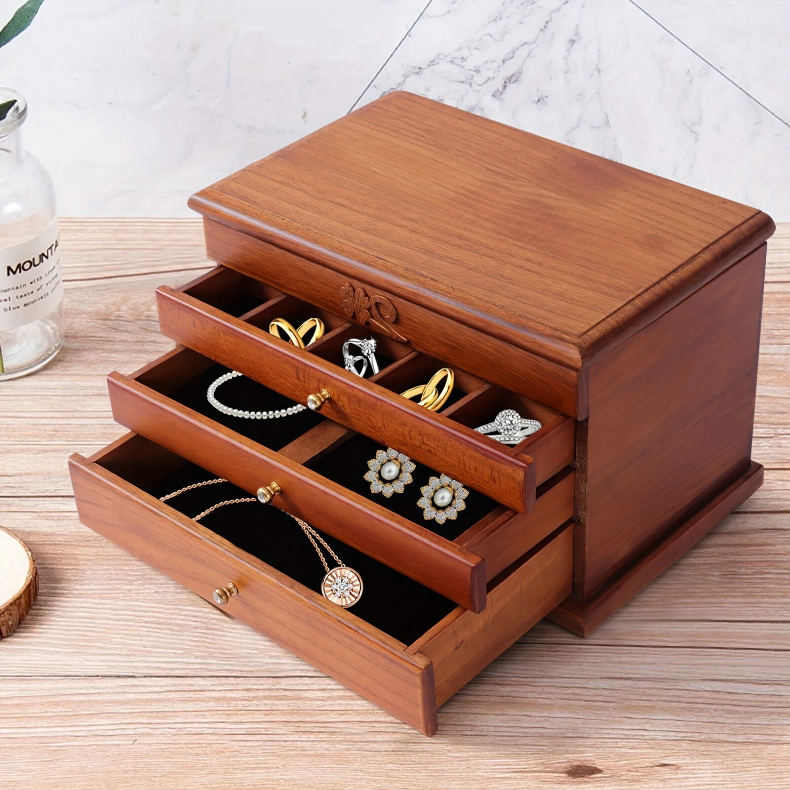 

4 Layers Large Capacity Wooden Jewelry Box Jewelry Storage Box Mirror