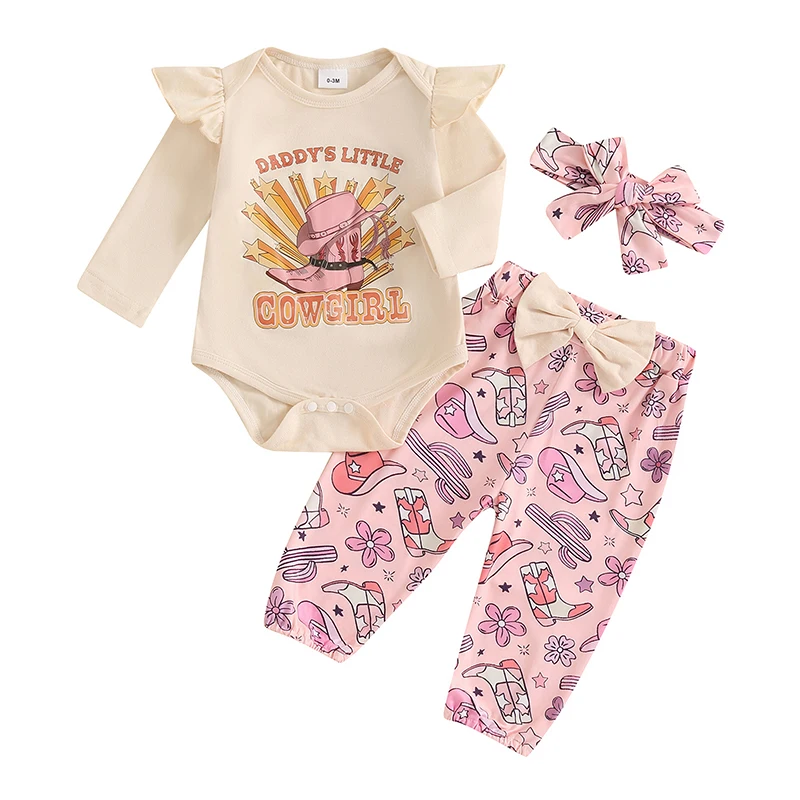 

3 шт., Детский комбинезон с оборками на рукавах и повязке на голову