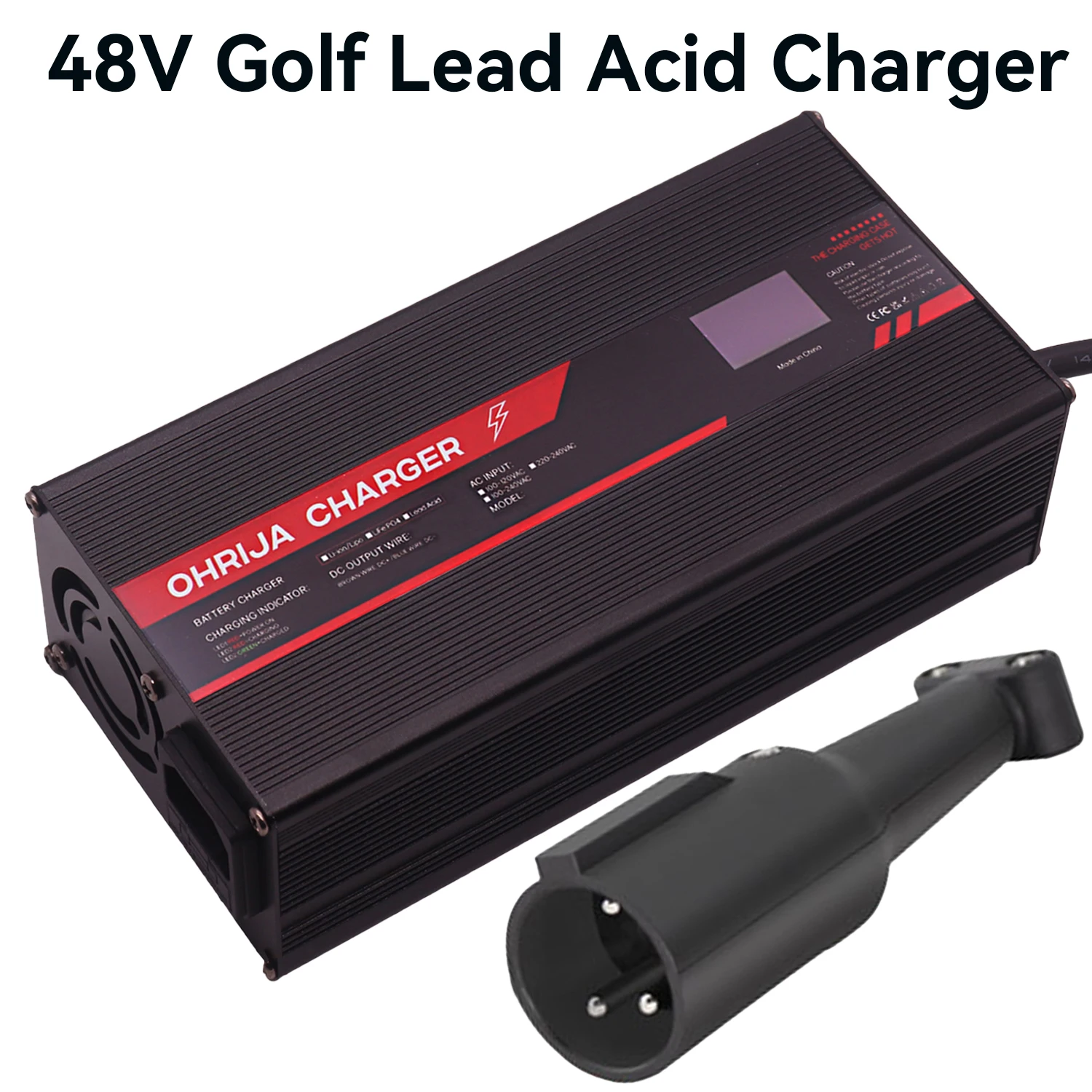 OHRIJA 48V 15A Golf Lead Acid Charger with Digital Display and Handle For 4 strings EZGO Golf Cart Club Golf Cart Battery