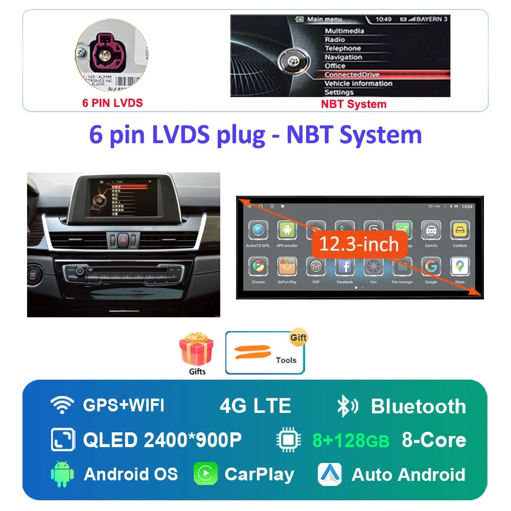 Autoradio Android 16 Multimedia Speler 4G voor BMW 2 Serie F45 F46 2014 - 2018 NBT EVO Systeem Ultradunne ScreenGPS Navigatie