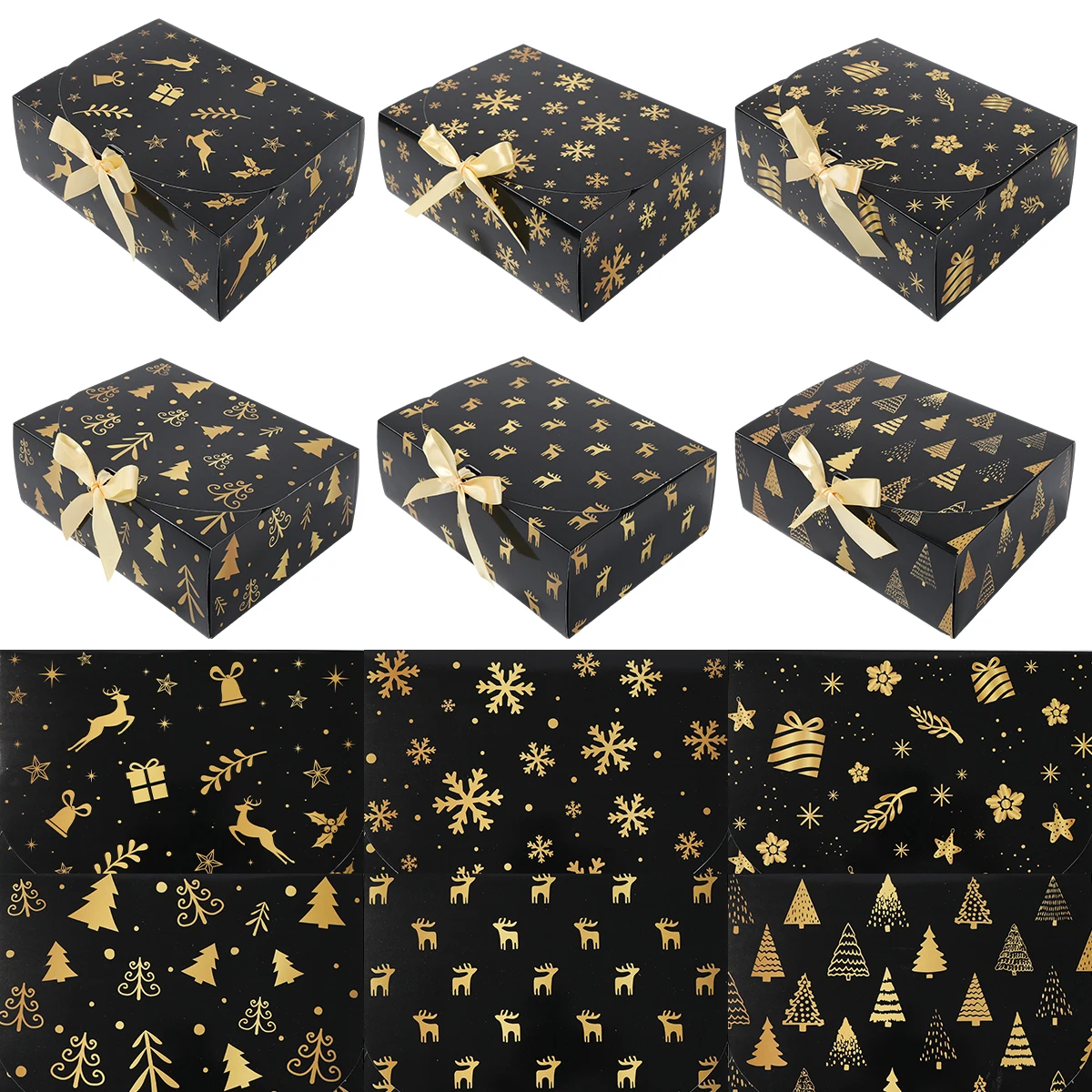 

Christmas Gift Boxes with Ribbons Durable Kraft Paper Party Favor Boxes for Xmas Decor New Year Gifts Christmas Accessories