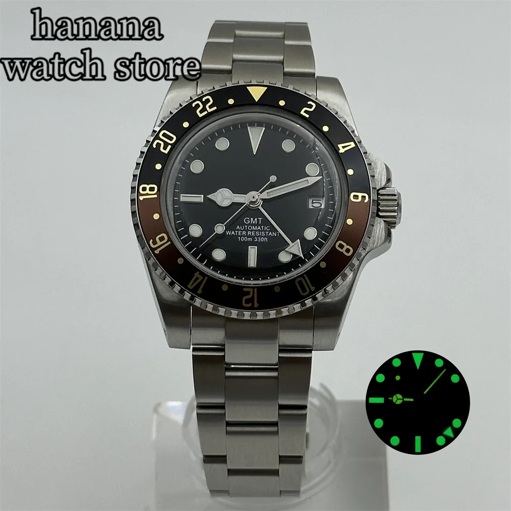 40MM Retro GMT stainless steel automatic men's Watch NH34 movement luminous dial Aluminum bezel Deployment class