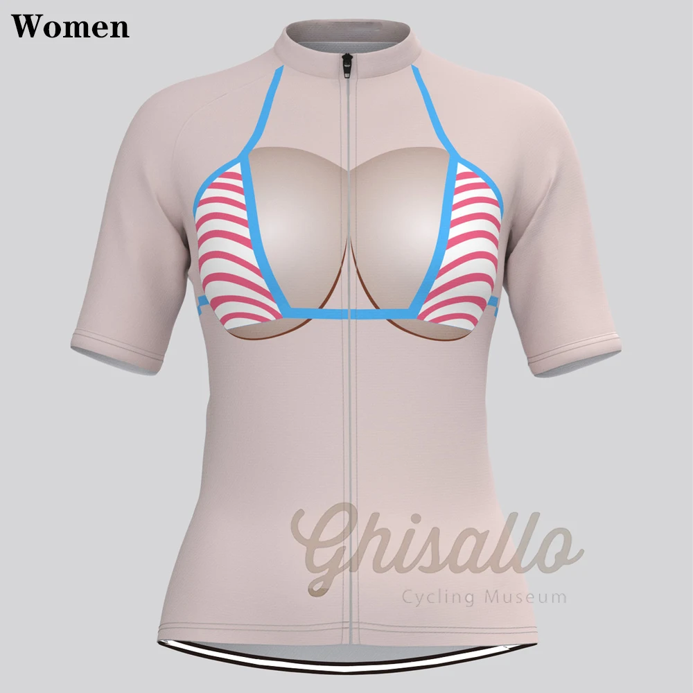 Pink Stripe Bikini Cycling Sweatshirt for Men and Women, Short Sleeve Shirt, MTB Jersey, Bicycle Clothing