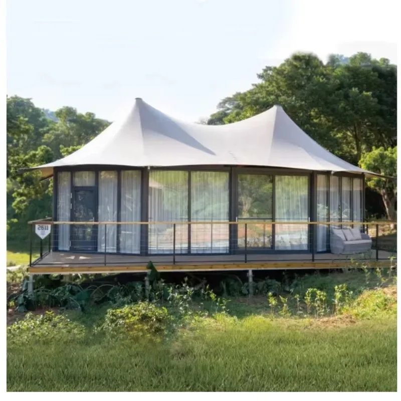 

YTYIN European Style Double Peak Scenic Resort Oxford Fabric Camping Tent One Bedroom One Living Room Bathroom For B&B Hotel Vil