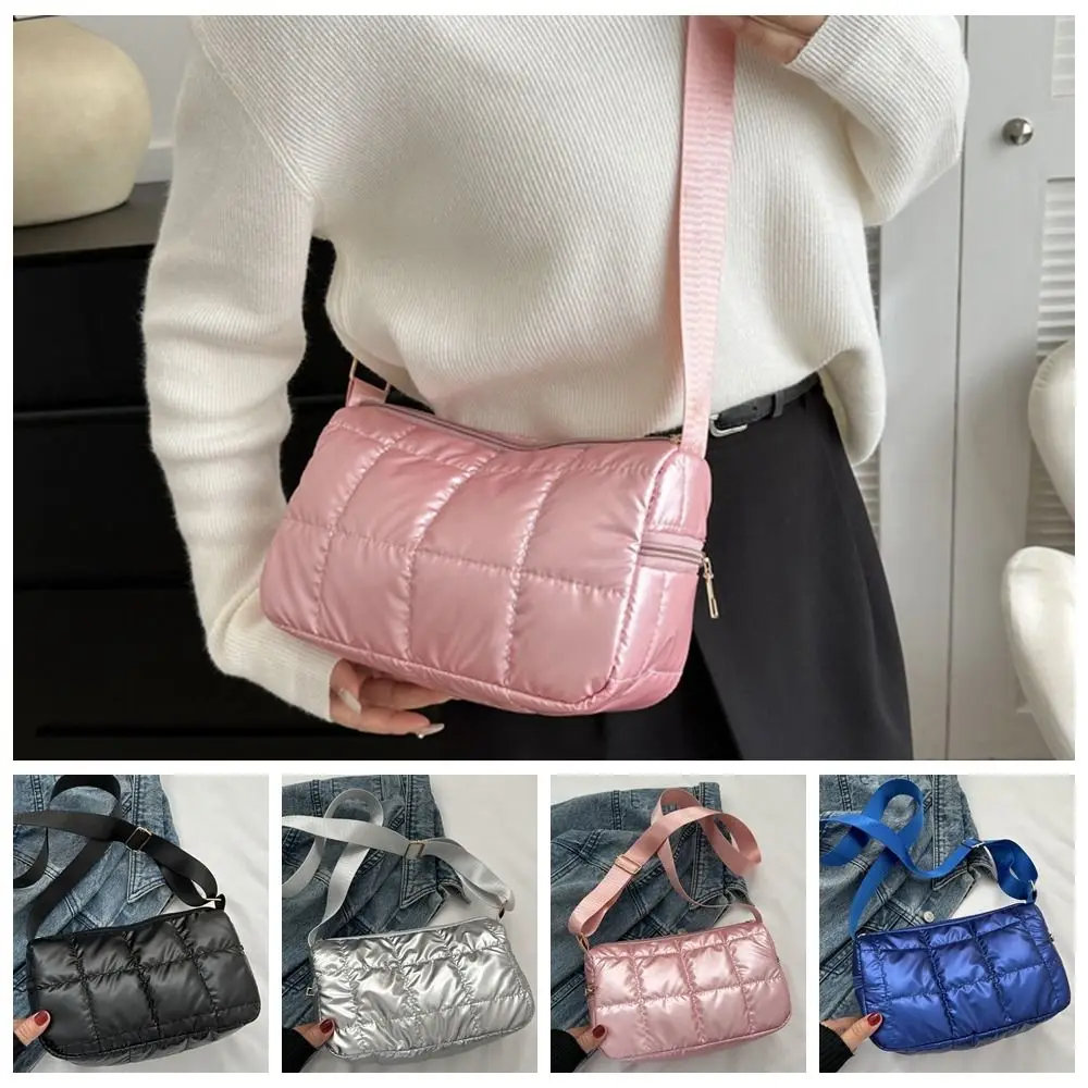 Lattice Space Cotton Crossbody Bag Oxford Pleated Quilted Shoulder Bag Korean Style Solid Color Padded Crossbody Bag Teenagers