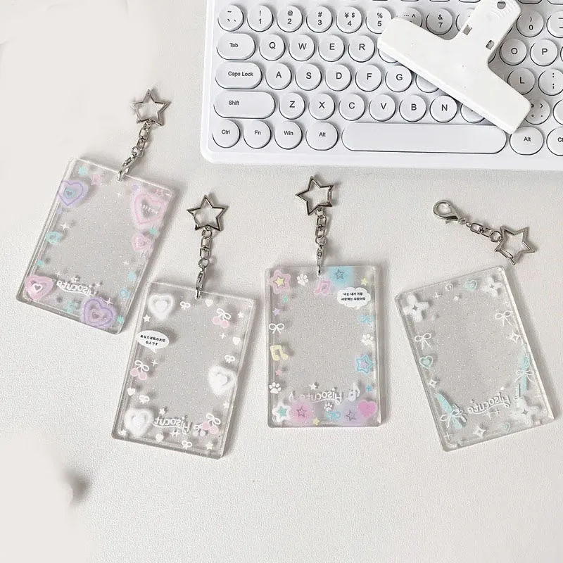 

Colorful Graffiti Love Transparent Glitter Card Sleeve 3 Inch Small Card Card Brick Schoolbag Key Chain Pendant