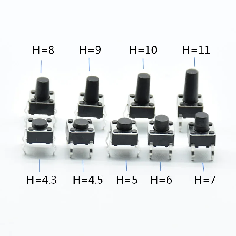 20pcs 6x6mm 6*6*4.5mm/5/6/7/8/9/10/11/12/13/14/15/16/17/18/19 4pin Panel PCB Momentary Tactile Tact Mini Push Button Switch DIP