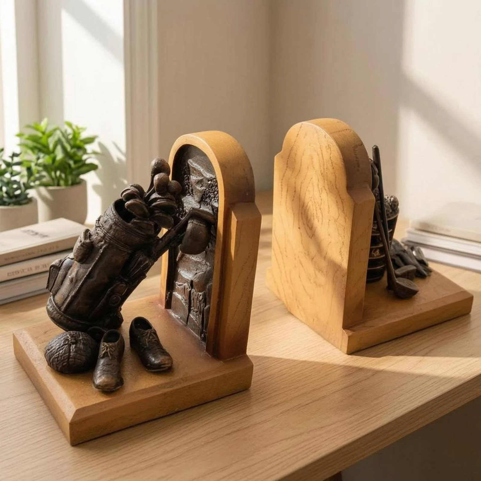 Resin Golf Bookends Distressed Finish Golf Bookends Bookend Set Molded Sports Accessories Book Holder Arched Back Panel