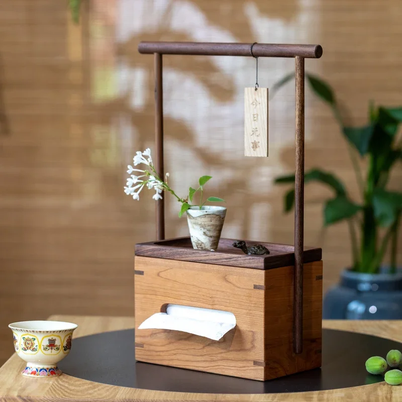 

Solid Wood Double Side Tissue Box Living Room Paper Box Home Tea Room Decoration New Chinese Napkin Box