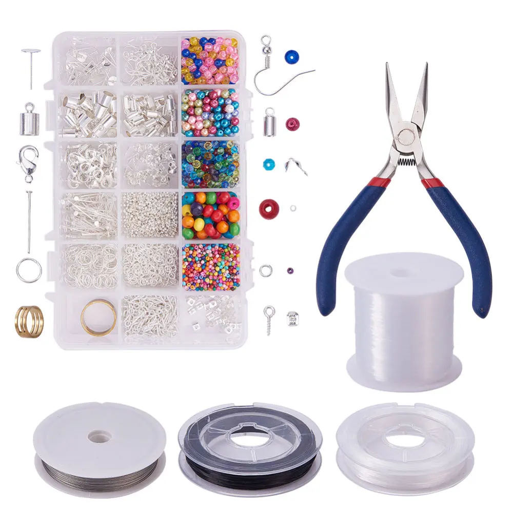 

DIY Jewelry Making Kit Glass Beads Wood Beads and Jewelry Findings Mixed Color 16.5x10.8x3cm