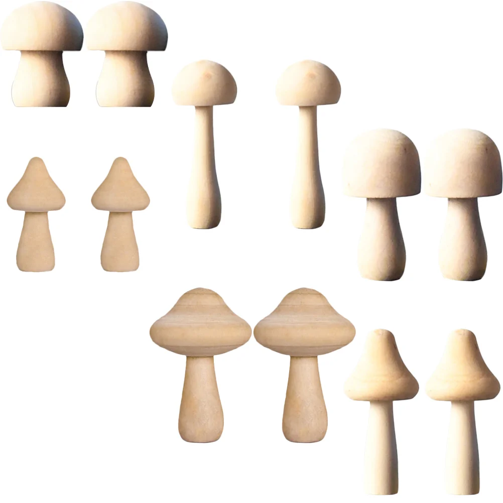 

12 Pcs Toy Small Wood Mushroom Child Statue DIY Simulated Ornaments Blank Mushrooms