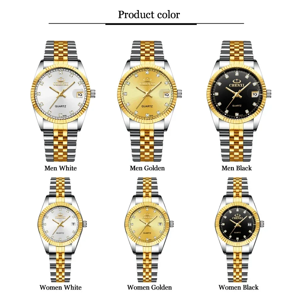 Nuevo reloj CHENXI de marca de lujo para mujeres y hombres, reloj resistente al agua, calendario masculino, relojes de pulsera de cuarzo, relojes de acero completo para hombres y mujeres