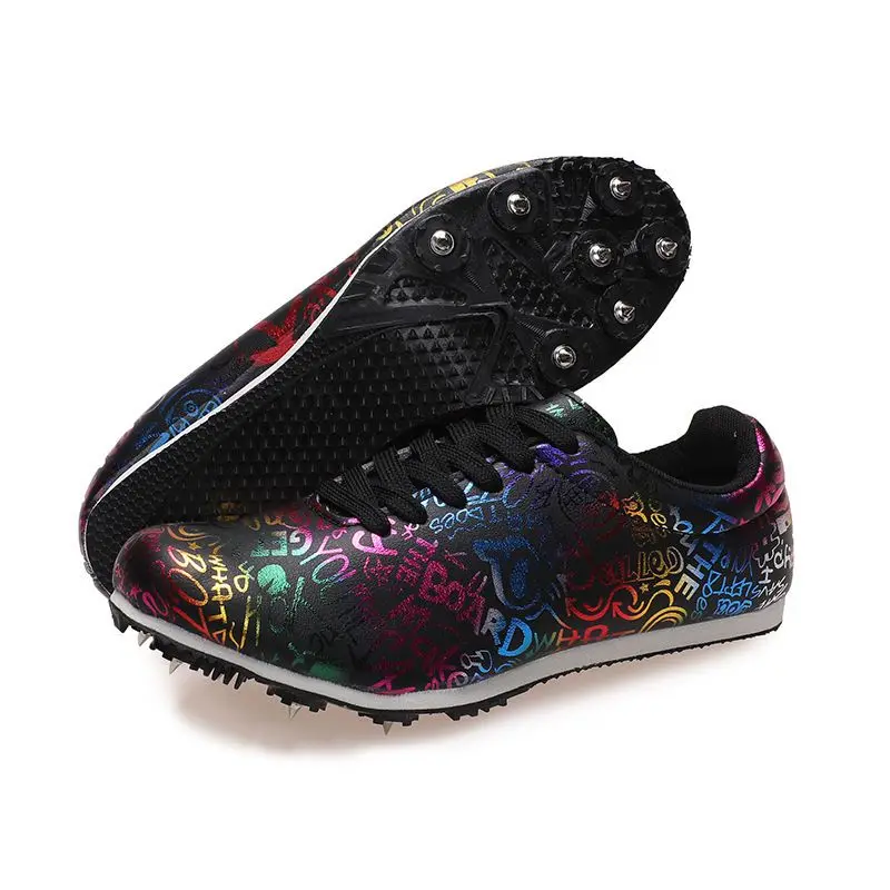 Unisex Letters Spikes Cleat Sprint Shoes Men Track Field Soft Lightweight Professional Athletic Runing Jumping Sneakers