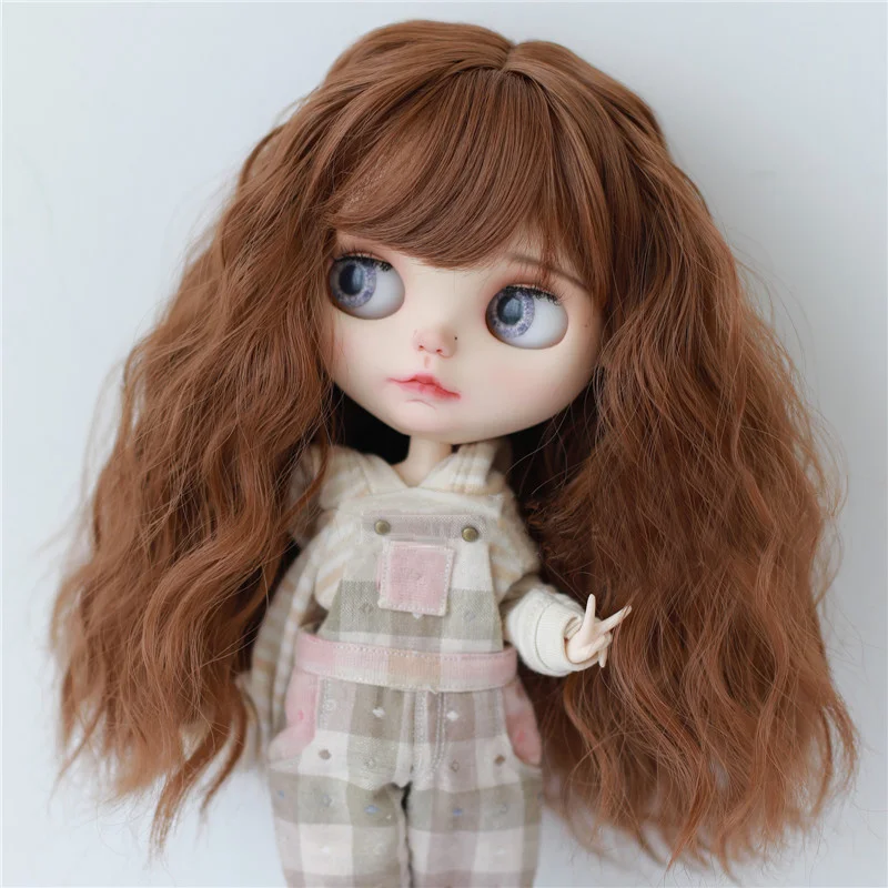 BJD Doll Wig For Blythe Doll Accessories Brown Blue Color Long Hair Temperature Silk Hair Instant Noodle Roll