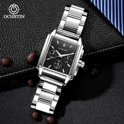 OCHSTIN Commander Series Crafty Multi-functional Quartz Watch Rectangular Steel Strap Design Aesthetics Mens Quartz Clock