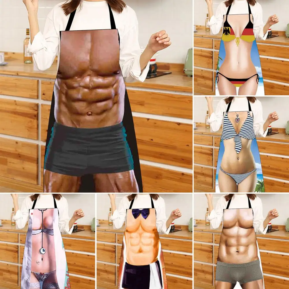 Kitchen Apron Lightweight Muscular Man Cooking Apron Clear And Real Image Polyester Funny Apron Restaurant Accessory