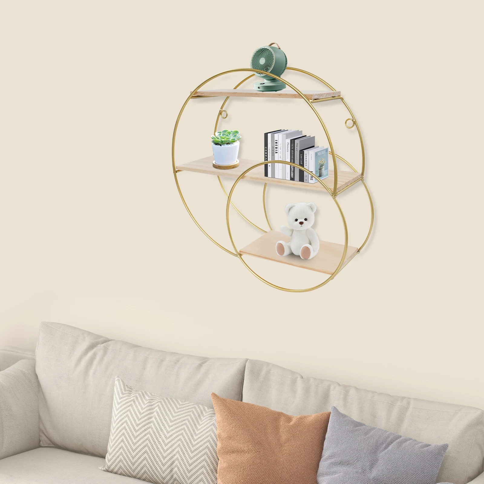 

Роскошные круглые 3-уровневые плавающие настенные полки, асимметричный винтажный органайзер для домашнего декора и стеллаж для гостиной, ванной комнаты