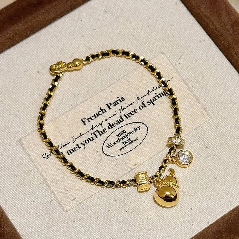 

Charm High Quality luster Gourd Black Rope Bracelets for women Light Luxury bangles Fashion Style Wedding Party Jewelry