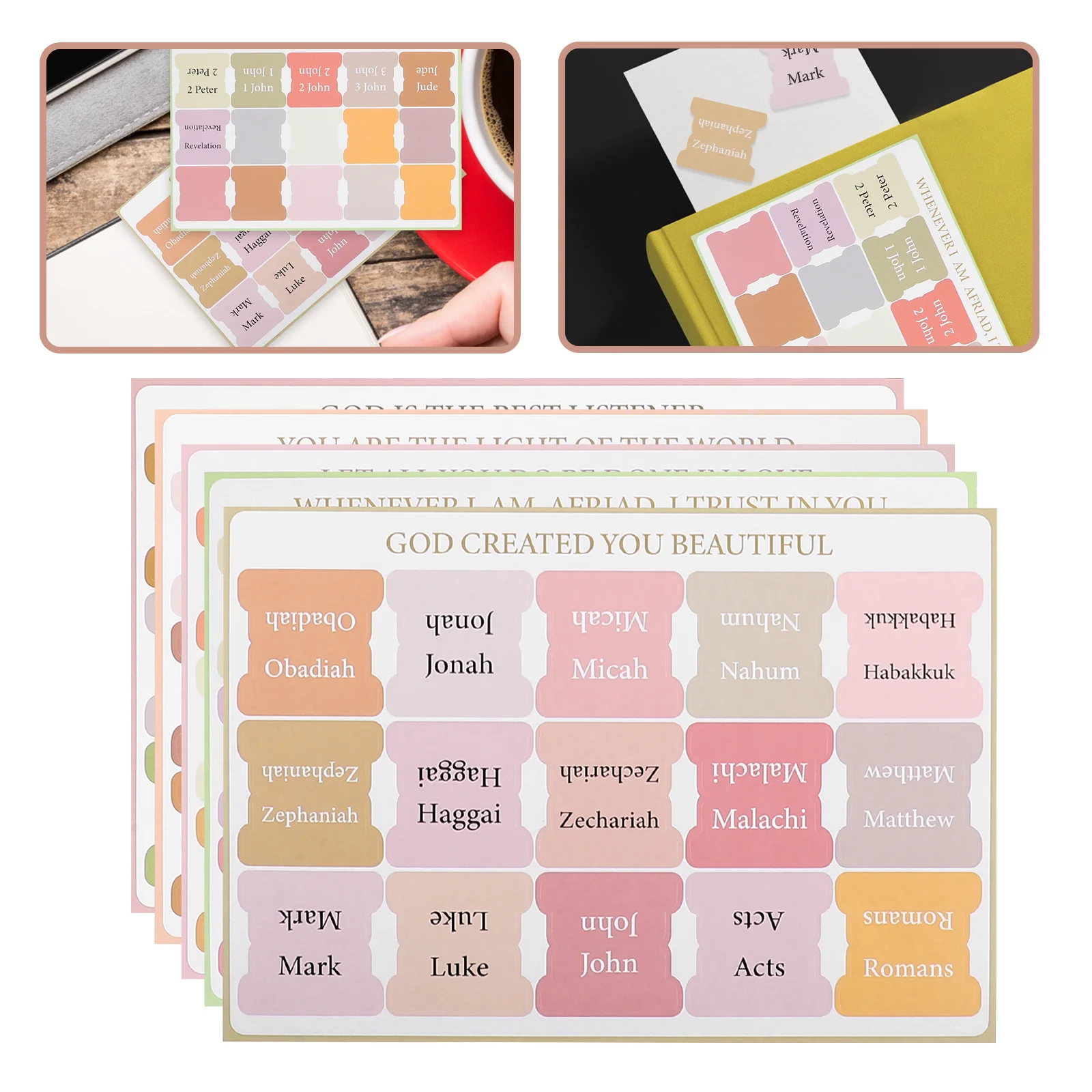 

Decorative Bible Book Tabs 5 Sheets Index Stickers Efficient Reading Long-Lasting Quality Simple Color Design Bible Study