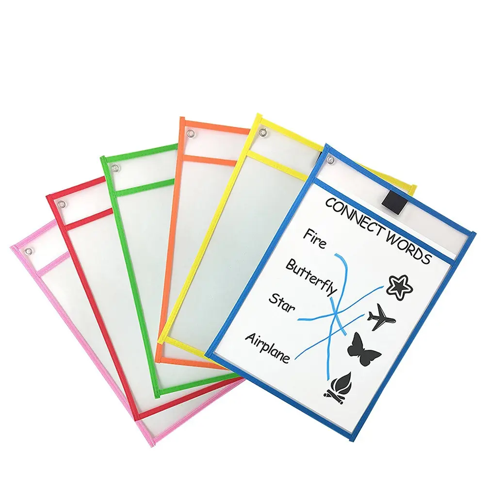 

6Pcs Car Sewn Document File Pouches Clear Double Sided Waterproof PVC Dry Erase Pockets Reusable Sleeves for Office School