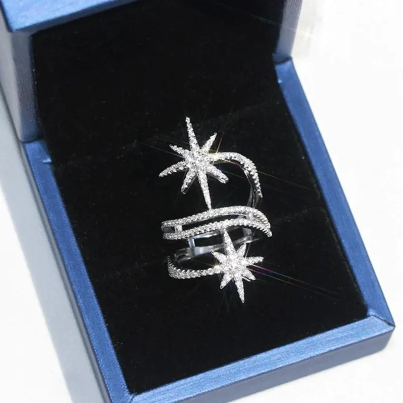 خاتم متخصص خفيف فاخر، خاتم على شكل نجمة صغيرة مخصصة، مجوهرات هندسية رائعة متعددة الطبقات #6