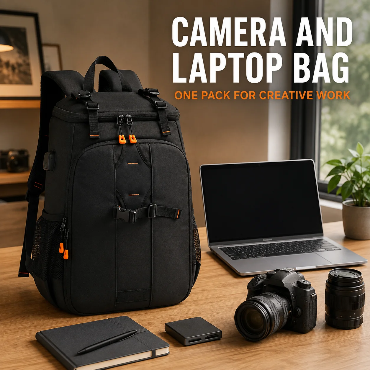 Camera Backpack Shock-proof Waterproof Photography Daypack With Padded Dividers Laptop Sleeve USB Port For Travel Hiking Camping