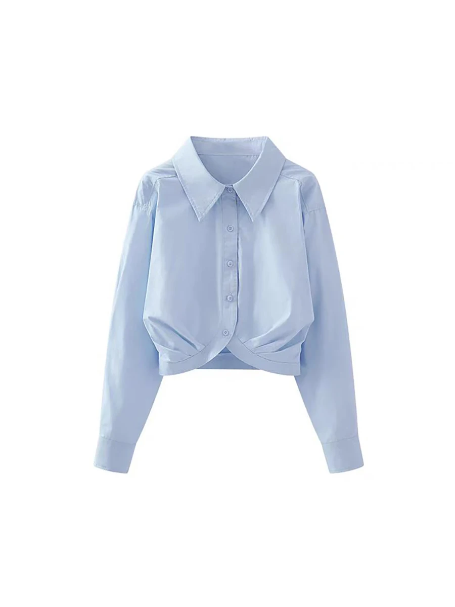 

Свободные хлопковые женские весенне-осенние новые плиссированные размеры ort, маленькие корейские рукава для поездок на работу и пуговицах с ветром, длинные све