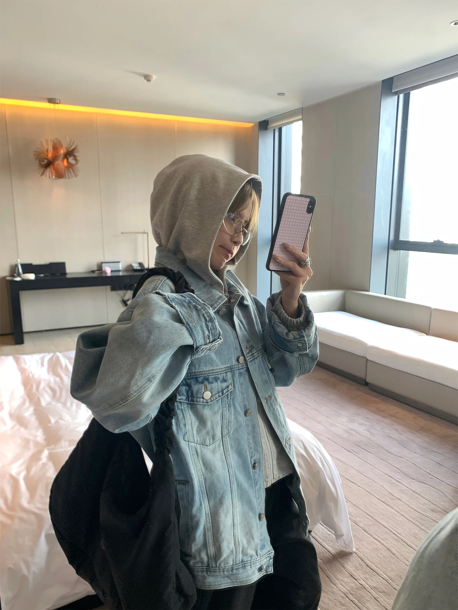 

Waed Denim Oversized Jaet Women's American High Street Sle Loose Coat Warm Flap ket Long Sve Casual Outerwear