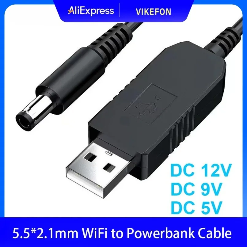 5V to 9V 12V USB DC Step Up Boost Cable 5.5x2.1mm Power Cord for WiFi Router Modem Powerbank Home Office Charging Adapter Wire