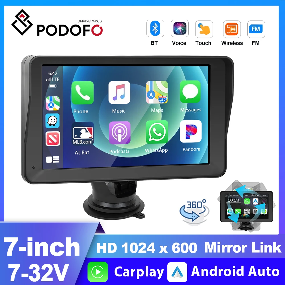 

Podofo 7 inch Screen AirPlay Carplay MP5 Smart Player Wireless Android Auto Support Apple Airplay Bluetooth GPS Navigation