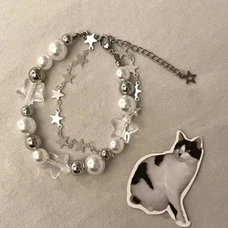 Crystal Star Pentagram Pearl Beaded Bracelet for Women Vintage Aesthetic Charm Double Layer Chain Bracelet Jewelry Gift