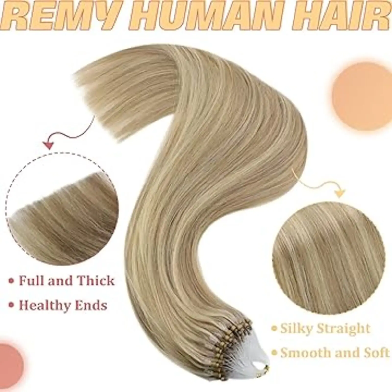 [สีแฟชั่น] YoungSee Micro Ring Loop Hair Extensions Seamless Micro Bead Remy Hair Extension สําหรับผู้หญิง 50G