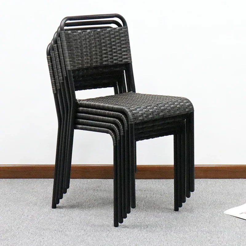 Stackable Restaurant Family Cafe Iron Black Polyethylene Rattan Restaurant Chair